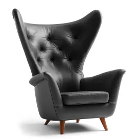 Black leather wing lounge chair